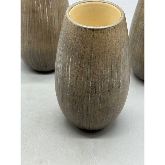 Set Of 3 Brown Ceramic Textured candle holder Glossy Interior Finish Home READ - Picture 2 of 7